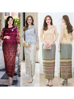 kudapy เซ็ทเสื้อลูกไม้ใยบวบพรีเมี่ยม คอกลม มีซับใน ซิปซ่อนหลัง ทรงออกแบบทันสมัย