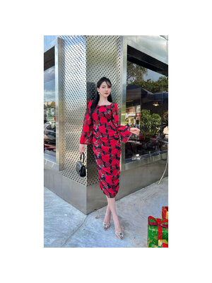 kudapy เดรสสั้นสีแดง ผ้าชีฟองกุหลาบ แต่งย่นเข้ารูป เรียบหรูดูไฮโซ ใส่สบาย