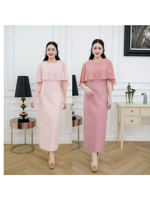 kudapy เดรสยาวออกงาน ผ้าไหมอัดกาวทั้งชุด คลุมไหล่พรางแขน แต่งผีเสื้อเรียงตัวเล็กๆช่วงไหล่