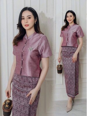 kudapy เซตสีม่วงกะปิ ออกงาน ชุดออกงานผู้ใหญ่ ผ้าไหมอย่างดี