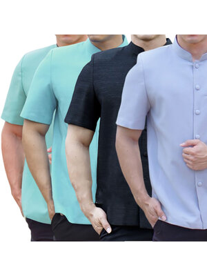 kudapy เสื้อผ้าไหมคอพระราชทาน คอจีนสีดำ ,สีเทา,สีเขียวพาสเทล,สีฟ้าอมเขียว เสื้อผ้าไทยผู้ชาย คอเชิ้ต