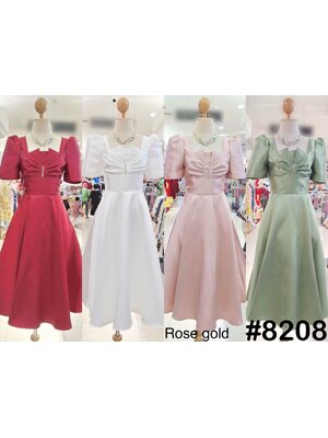 kudapy เดรสออกงาน แต่งจีบอกประดับเพชร แขนทรงจับจีบตุ๊กตา สีขาว,แดง ,โรสโกล ,เขียวอมเทา