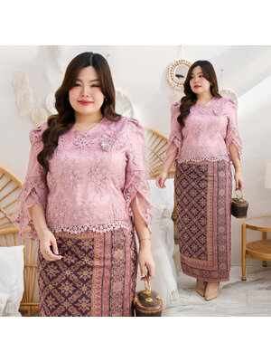 kudapy ชุดเซ็ทออกงาน สีชมพูกะปิ +ผ้าถุงทอลายแพรวากาฬสินธุ์