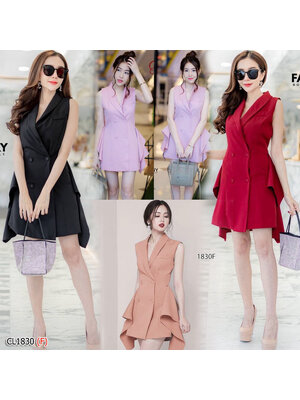 kudapy เดรสสูท แขนกุด ติดกระดุมหน้าแกะออกได้จริง งานผ้าซาร่าอย่างดี เอวไม่สม็อค ดีเทลแต่งระบาย 2 ข้าง