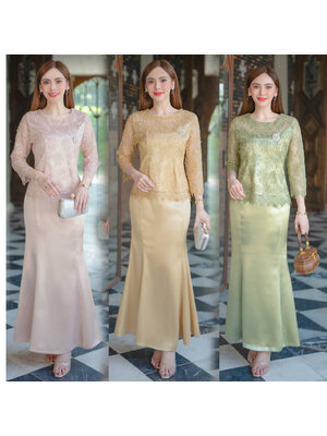 kudapy ชุดเซ็ทงาน 2ชิ้น ชุดผ้าเครปซาติน เนื้อผ้าทิ้งตัวสวยงาม เสื้อตกแต่งด้วยผ้าลูกไม้ใยบวบลายกุหลาบ 3มิติ