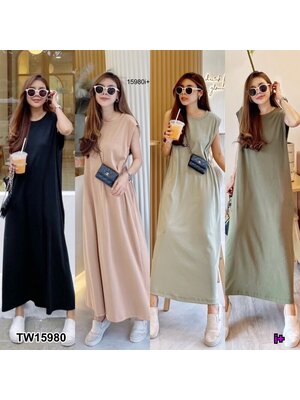 kudapy Dress เดรสแขนกุด สีดำ น้ำตาล เขียวอ่อน เขียวขี้ม้า ทรงปล่อย แอบเพิ่มกิมมิคแต่งกระเป๋าล้วงข้างทั้ง 2 ข้าง