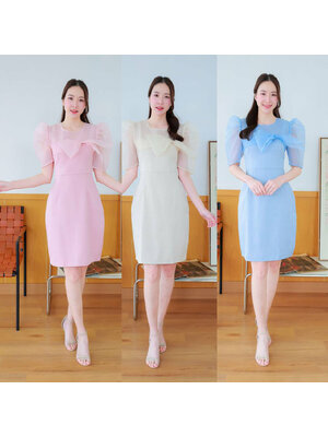 kudapy เดรสกระโปรงทรงเอเสื้อผ้าแก้วแต่งโบว์