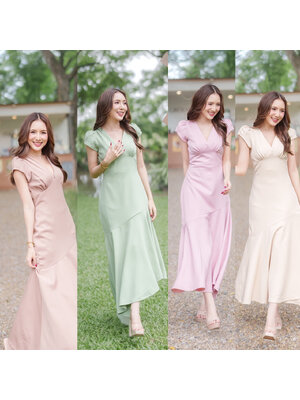 kudapy เดรสยาวดีไซน์คอวีเย็บรูดใต้อกช่วยขับรูปร่างให้ดูมีมิติ