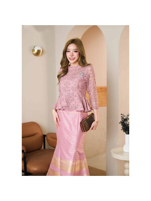 kudapy ชุดเซ็ท เสื้อลูกไม้ใยบวบฝรั่งเศษ ผ้าถุงผ้าฝ้ายแพรวากาฬสินธุ์ตัดสำเร็จ