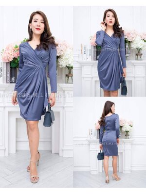 kudapy ชุดเดรสสั้นใส่ออกงาน คอป้าย แขนยาว จับจีบเอวระบาย