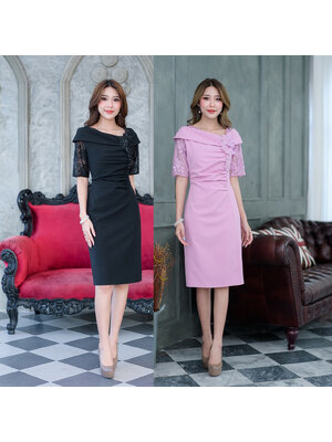 kudapy เดรสสั้นทรงปาดไหล่สีชมพูม่วง/สีดำ แขนสั้นแต่งดีเทลเยอะมากๆ งานฝีมือล้วนๆ ตัวเดรสเป็นผ้าพื้นเนื้อนมผ้านสวมใส่สบายค่ะ ช่วงแขนเป็นผ้าลูกไม้