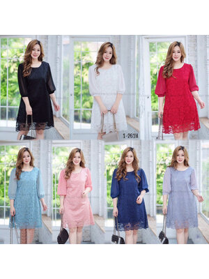 kudapy เดรสสั้นผ้าลูกไม้คอกลม แขนชีฟร็องสามส่วน ทรงเอ ผ้าลูกไม้เนื้อนิ่ม ใส่สบาย มีซับทั้งชุด