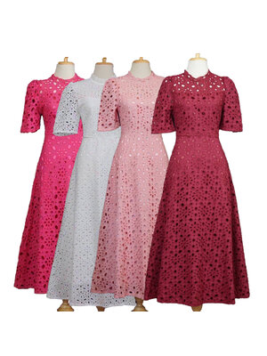 kudapy เดรสลูกไม้ฉลุ เดรสยาวฉลุลาย มีซับในเนื้อหนาอย่างดี สีชมพู, ขาว, แดง, บานเย็น, ดำ, ม่วง, เขียว