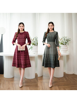 kudapy เดรสทรง A-line Dress ผ้าใส่สบาย ปริ้นลายมัดหมี่มาพร้อมซับในและซิปซ่อนหลังใส่สบาย