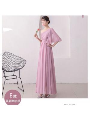 ชุดเดรสยาวออกงาน ผ้าชีฟองเนื้อดีสีชมพูกะปิ