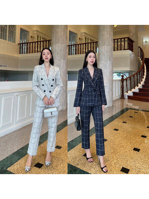 kudapy ชุดเซ็ทเสื้อ Blazer + กางเกงขายาวทรงบอกเล็ก กางเกงซิปตะขอหน้า ใส่สบาย มีซับในเสื้อและกางเกง