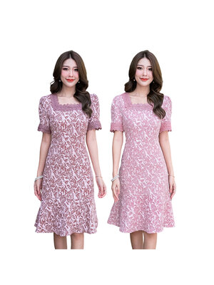 kudapy เดรสสั้นคอเหลี่ยมทรงเนื้อนูนสีชมพูกะปี ,สีชมพูอ่อน เนื้อดีผ้าไม่หนาน้าา นิ่มใส่สบาย งานลายผ้านูนสามมิติสวยหวานมาก