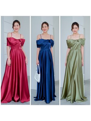 kudapy เดรสยาว เปิดบ่า อกไขว้ด้านข้าง มีสายคล้องบ่า ไม่ต้องกลัวหลุด กระโปรงบานเจ้าหญิง