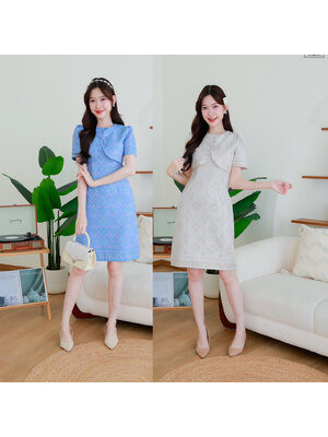 kudapy เดรสสั้นส ผ้าไทยทอลายเสื้อทรงกั๊กกระดุมโบว์