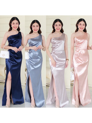 kudapy เดรสยาว บ่าเดี่ยวจับจีบช่วงเอว ผ่ากระโปรงสาบทบหน้า ผ่าข้างเดินโชว์ขา