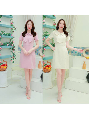 kudapy เดรสสั้น คอกลมกระโปรงแต่งมุก