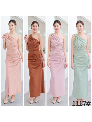 kudapy เดรสยาวออกงาน ไหล่เดี่ยว จับจีบย่น เข้ารูป เนื้อผ้าชีฟองหนา มีซับในทั้งตัว