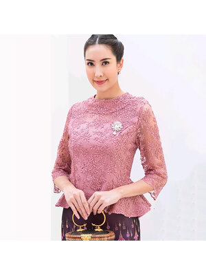 kudapy เสื้อลูกไม้สีชมพู/สีขาว ผ้าไหมแพรวากาฬสินธุ์ตัดสำเร็จ เนื้อผ้างานปักทอลายสวย