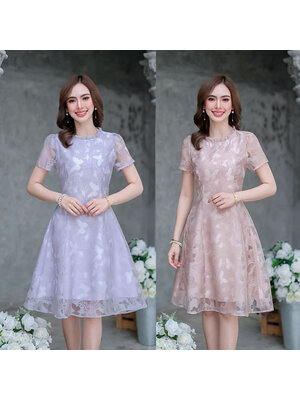 kudapy เดรสสั้นสีชมพูนู้ด/สีม่วง ผ้าแก้ว ทอลายผีเสื้อ สวยหวาน ช่วงคอมีดีเทลจับจีบสวย แพทเทิ้ลตีเกล็ดยาว ใส่แล้วทำให้ดูเอวเพรียวสวย