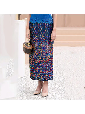 kudapy ผ้าถุงทอลายกาฬาสินทร์ สีกรมท่า