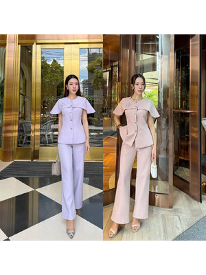 kudapy เซ็ทเสื้อแขนล้ำผ้าพรีเมี่ยม เสื้อเป็นทรงเข้ารูป เป็นเสื้อทรงแขนล้ำกระดุมหน้าเป็นกระดุมดอกไม้จริง