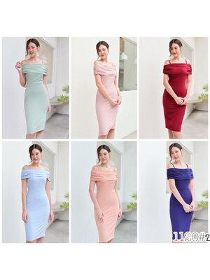 kudapy เดรสออกงานเปิดบ่า จับเดรปย่น บ่าหลัง สวยเก๋ มีสายเดี่ยวให้ไม่ต้องกลัวหลุด ซิปหลังยาว กระโปรงสอบผ่าหลังใส่ง่าย