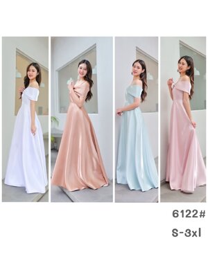 kudapy เดรสยาวเปิดบ่า กระโปรงบาน ทรงสวยเอวสูง ความยาวปิดข้อเท้า ผ้าไม่ยืด มีซับในทั้งตัว