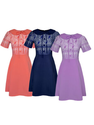 kudapy เดรสสั้นสีกรม/สีม่วง/สีส้ม เสื้อพิมพ์ลายแต่งกระดุม ผ้าลายไทย