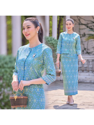 kudapy ชุดผ้าไทย เสื้อผ้าไหม จันทร์วาด ทอลายทรงเรือนต้น - ผ้าถุง ทอลายกวินตรา ชุดออกงาน ไปวัด ทำบุญ