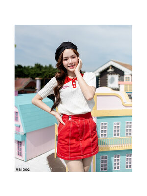 kudapy ชุดเซ็ทเสื้อเชอรี่ กระโปรงแดงสั้นใส่สบายสวยดูน่ารัก