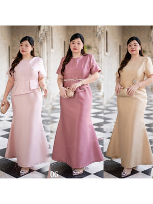 kudapy เดรสยาวเนื้อผ้าไหมญี่ปุ่น คอปาด กระโปรงทรงหางปลา เสื้อแต่งชายระบายช่วงพรางหน้าท้อง