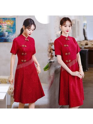 kudapy (พรีออเดอร์ 7-20 วัน) ชุดเดรสคอจีนสีแดง เดรสตรุษจีนไปงาน ชุดเดรสตรุษจีนสั้น สำหรับออกงาน