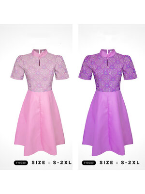 kudapy เดรสไทยผ้าทอลายกระโปรงทรงย้วย