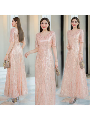 kudapy เดรสยาว เดรสราตรีออกงาน งานปักเลื่อมทั้งตัว ชุดมีซับในและซิปหลังสวมใส่สบาย