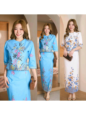 kudapy ชุดเซ็ท ผ้าคอตตอนพิมพ์ลายสีสดใส ปาเต๊ะ ปาใจ ลายสวย ผ้าไม่บางใส สีไม่ตก ผ้าไม่ยืดไม่หด อัดกาวทั้งชุด