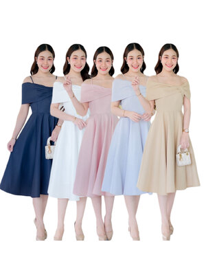 kudapy เดรสสั้นสีขาว ชมพูพาสเทล ทอง กรม เทา เปิดบ่าจับจับอก มีสายเดี่ยวกันหลุดเดรสเปิดบ่า จับจับอก มีสายเดี่ยวกันหลุด โบว์เอียง เข้ารูป เก็บทรง