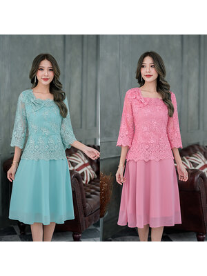 kudapy เดรสสั้นสีเขียวมิ้น/สีชมพู ลูกไม้ปัก ชุดนี้งานสวยหรูหราและหวาน เสื้อทรงแขนกระบอกห้าส่วน คอเหลี่ยมกว้างกำลังสวย กระโปรงเป็นผ้าชีฟอง ใส่ง่ายพริ้วสวยและสบาย