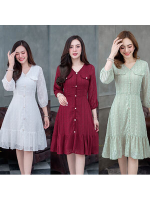 kudapy เดรสสั้นสีเขียว/สีแดง/สีขาว ผ้าสไตล์ญี่ปุ่น ชุดนี้พลาดไม่ได้เลยค่ะ ผ้าสวยมาก เป็นผ้ามีลายเทคเจอร์ผสมดิ้นทองนิดๆ