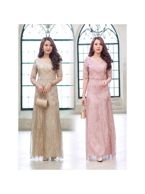 kudapy เดรสออกงานราตรียาวสุดอลังการ ผ้าเป็นผ้าปักเส้นด้ายกริ้ตเตอร์ ผสมเลื่อมกากเพชร