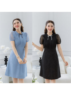 kudapy เดรสลูกไม้อกตีเกล็ดตั้ง สวยมีเลเยอร์ ลูกไม้อัดกาวอยู่ทรงสวย มีดีเทลแต่งโบวเล็กๆน่ารัก