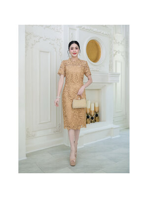 kudapy เดรสลูกไม้เกรดสวยพรีเมี่ยม ลายดอกไม้สวยหวาน ทรงแขนสั้น ตีเกร็ดหน้าหลัง ใส่สวยเรียบหรู เดรสออกงาน