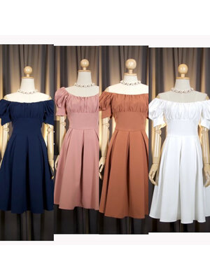 kudapy เดรสสั้นสีกรม/สีขาว/สีชาไทย/สีชมพู แขนตุ๊กตา ใส่ได้ 2 แบบ บอดี้ต่อสามช่วง ทรงเข้ารูป ช่วยให้ดูเอวเล็ก แต่งโบว์หลัง ปรับเอวคอดได้อีก