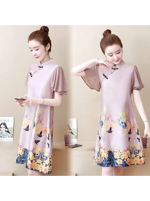 kudapy ชุดเดรสสั้นสีชมพู ชุดจีนผ้าใส่สบาย ชุดลำลอง ใส่ออกงานสวยดูดี