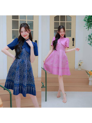 kudapy เดรสสั้น ผ้าไทยมัดหมี่ลายเอส แต่งกระดุมหน้า ใส่ออกงานสวยดูดี