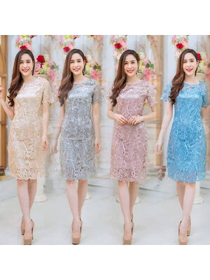 kudapy เดรสสั้นไปงานแต่งสีทอง สีเทา สีชมพู สีแดง เดรสสั้นคอกลม แขนสั้น ผ้าลุกไม้ปักเลื่อม ซับในผ้าซาตินเนื้อนิ่มอย่างดี